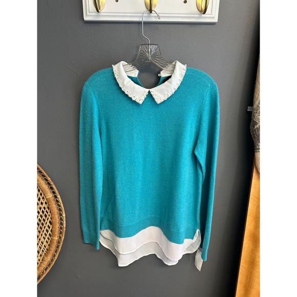 Charter Club Sweaters - Charter Club Womens Cashmere Size S‎ Teal Sweater Embellished Layered Luxury NWT